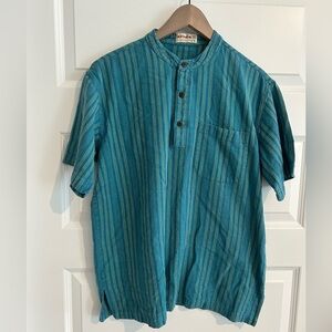 Fabindia Men’s Short Sleeve Kurta Shirt Blue Size L US 42 IN